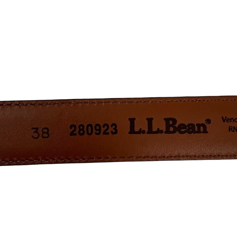 L.L. Bean Brown Full Grain Leather Made In USA Belt Mens Size 38 Casual EUC - Picture 8 of 12